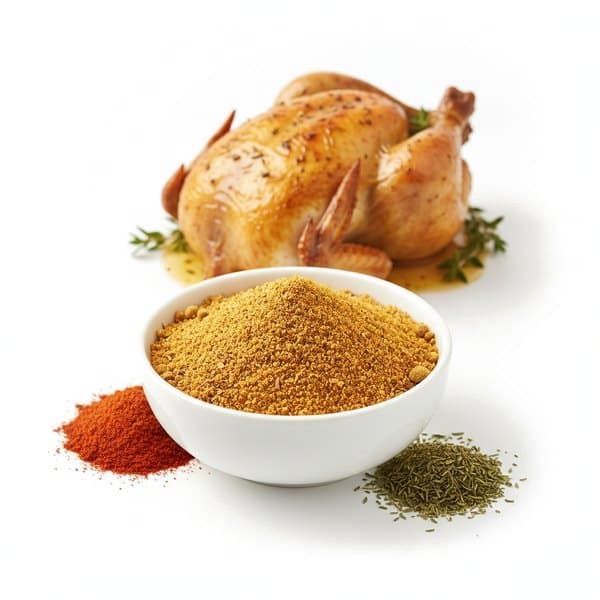 Épices Poulet rôti : bol de mélange, paprika, thym et volaille dorée